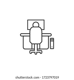 Man sitting in front of computer. Businessman working illustration icon concept. Vector