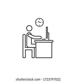 Man Sitting In Front Of Computer. Businessman Working Illustration Icon Concept. Vector