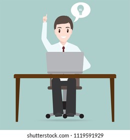 Man sitting front of computer on work table icon