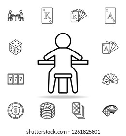 a man sitting at a game in a casino icon. Detailed outline set of casino element icons. Premium graphic design. One of the collection icons for websites, web design
