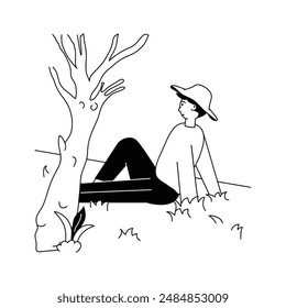 A man sitting in garden, ready to use vector illustration