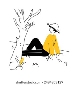 A man sitting in garden, ready to use vector illustration