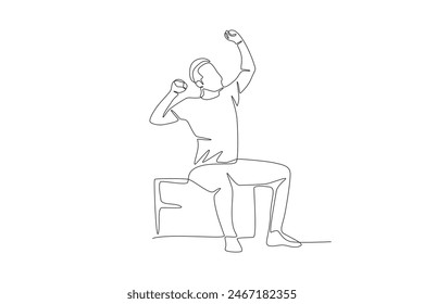 The man sitting has just woken up. Waking up in the morning concept one-line drawing