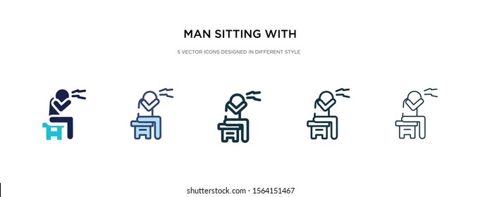 man sitting with headache icon in different style vector illustration. two colored and black man sitting with headache vector icons designed in filled, outline, line and stroke style can be used for