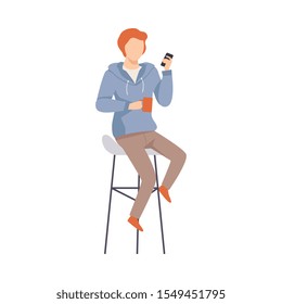 Man is sitting in a high chair. Vector illustration.