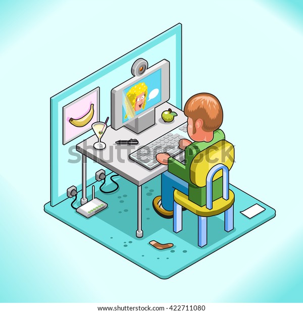 Man Sitting His Desk Front His Stock Vector Royalty Free 422711080 7048