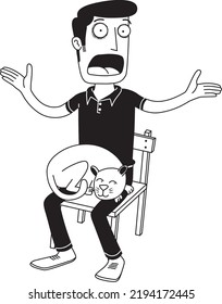 Man sitting with his sleeping cat