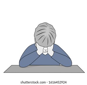 man sitting holding his head. depression, bad mood. problems at work, in the family. vector illustration.