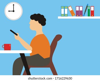 hombre sentado sosteniendo un vector de smartphone - ilustración


