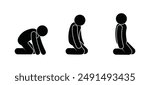 man sitting icon, human silhouette on knees, stick figure people
