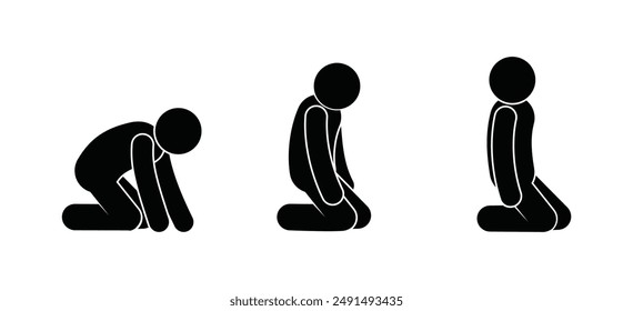 man sitting icon, human silhouette on knees, stick figure people