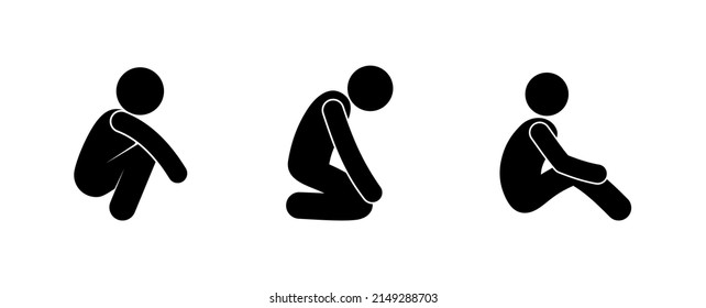 man sitting icon, stick figure pictogram sitting people, isolated vector illustration
