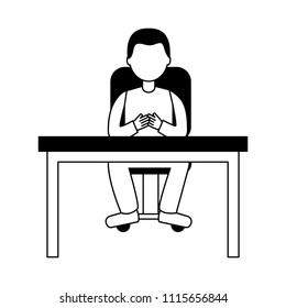 man sitting inf office chair with desk isolated icon