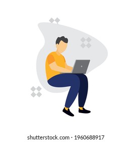 Hombre sentado con un portátil. Creación de contenido, concepto de vector de persona creativa
Ilustración EPS 10