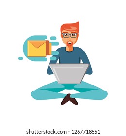 man sitting with laptop and envelope mail