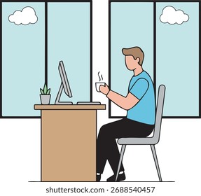 Mann, der mit einem Laptop sitzt und auf dem Bildschirm sitzt