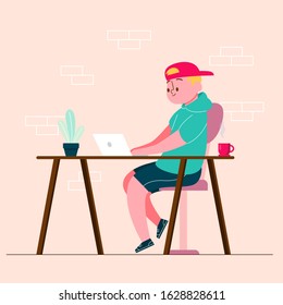 Man sitting with laptop vector illustration
