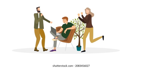 man sitting at laptop and working vector illustration