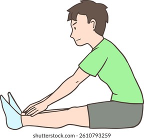 A man sitting and leaning forward with his legs stretched