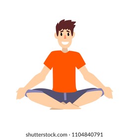 Man sitting in lotus pose, young man practicing yoga vector Illustration on a white background