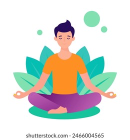 A man is sitting in a lotus position with his eyes closed, practicing yoga