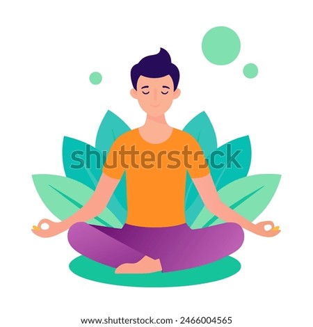 A man is sitting in a lotus position with his eyes closed, practicing yoga