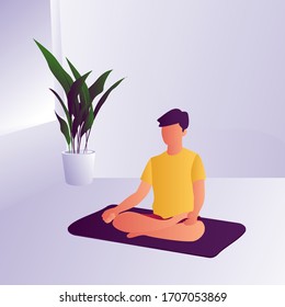 man sitting in the lotus position, practicing mindfulness meditation and yoga, healthy lifestyle and spirituality concept. people doing yoga.
