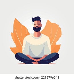 man sitting meditating, vector illustration