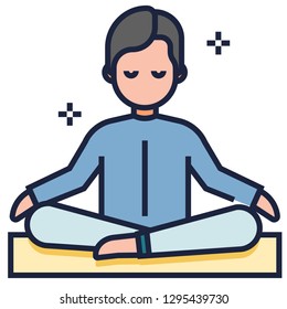 A man sitting in meditation pose vector illustration in line color design