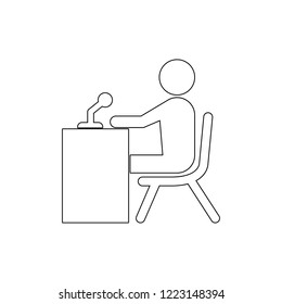 Man sitting with microphone icon. Element of media for mobile concept and web apps illustration. Thin line icon for website design and development, app development