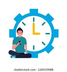man sitting with mobile and clock daily routine