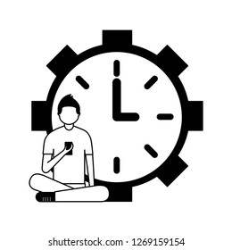 man sitting with mobile and clock daily routine