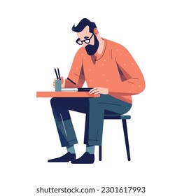 man sitting at modern desk working isolated