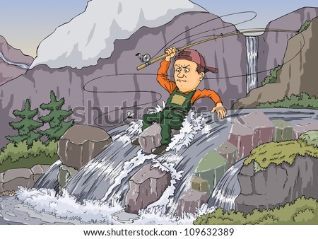 Man sitting in a mountain stream and fishing