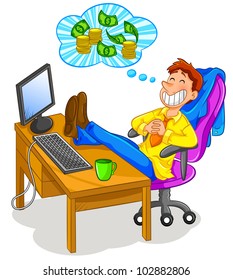 man sitting at the office and thinking about money