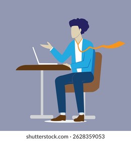 man sitting in office, throwing questions, office worker, vector character