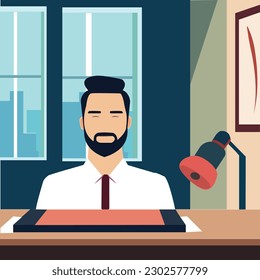 man sitting in office vector illustration