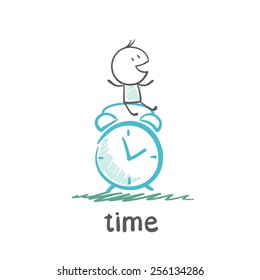man sitting on the alarm clock illustration