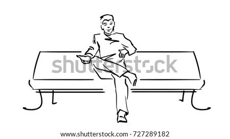 Man Sitting On Bench Black White Vector de stock (libre de regalías