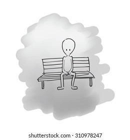 Man sitting on bench cartoon drawing