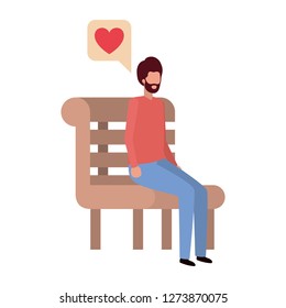 man sitting on bench with dialogue bubble