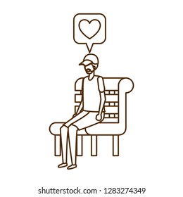man sitting on bench with dialogue bubble