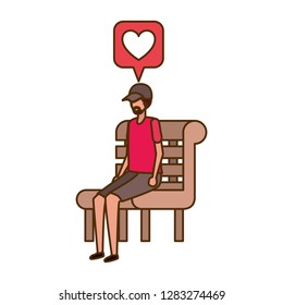 man sitting on bench with dialogue bubble