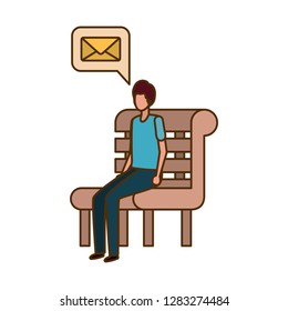 man sitting on bench with dialogue bubble