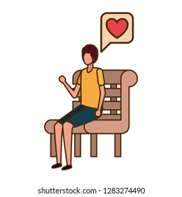 man sitting on bench with dialogue bubble