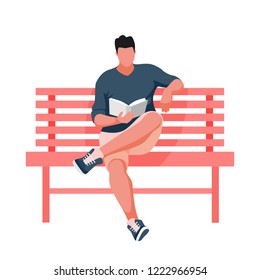 Man sitting on bench. Guy reading book. Vector Illustration
