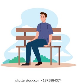 hombre sentado en el banco en el diseño del parque, actividad al aire libre y temática de temporada Ilustración vectorial