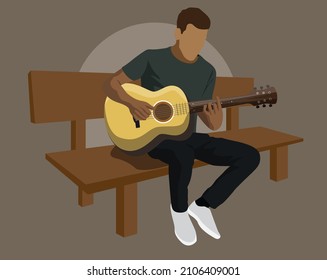 Man sitting on the bench, Man playing guitar