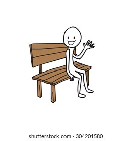 Man sitting on bench saying hi