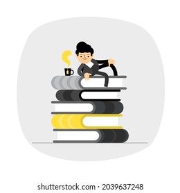 man sitting on a big book